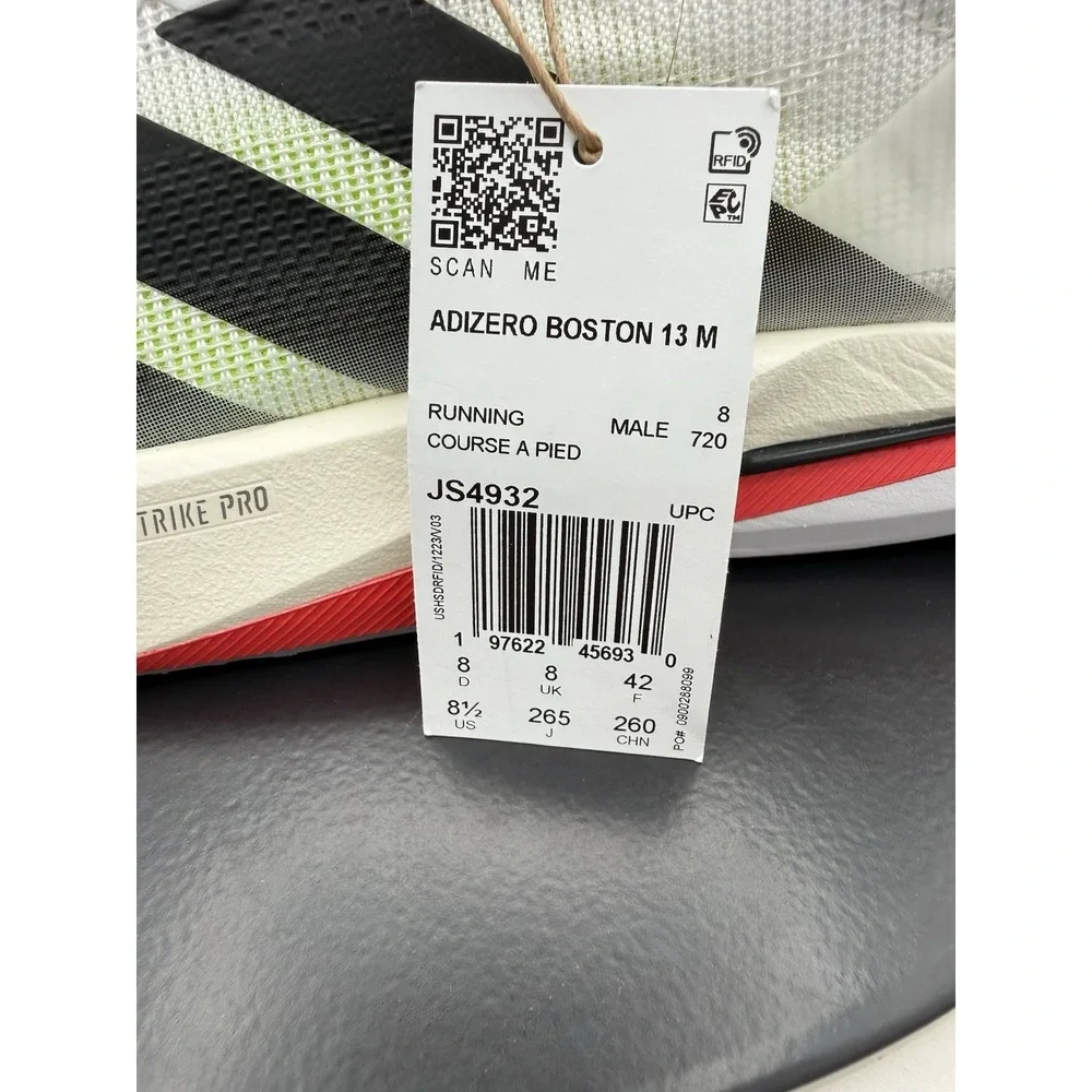 adidas Adizero Boston 13 Mens Sz 8.5 Cloud White Lucid Red Running Shoes JS4932